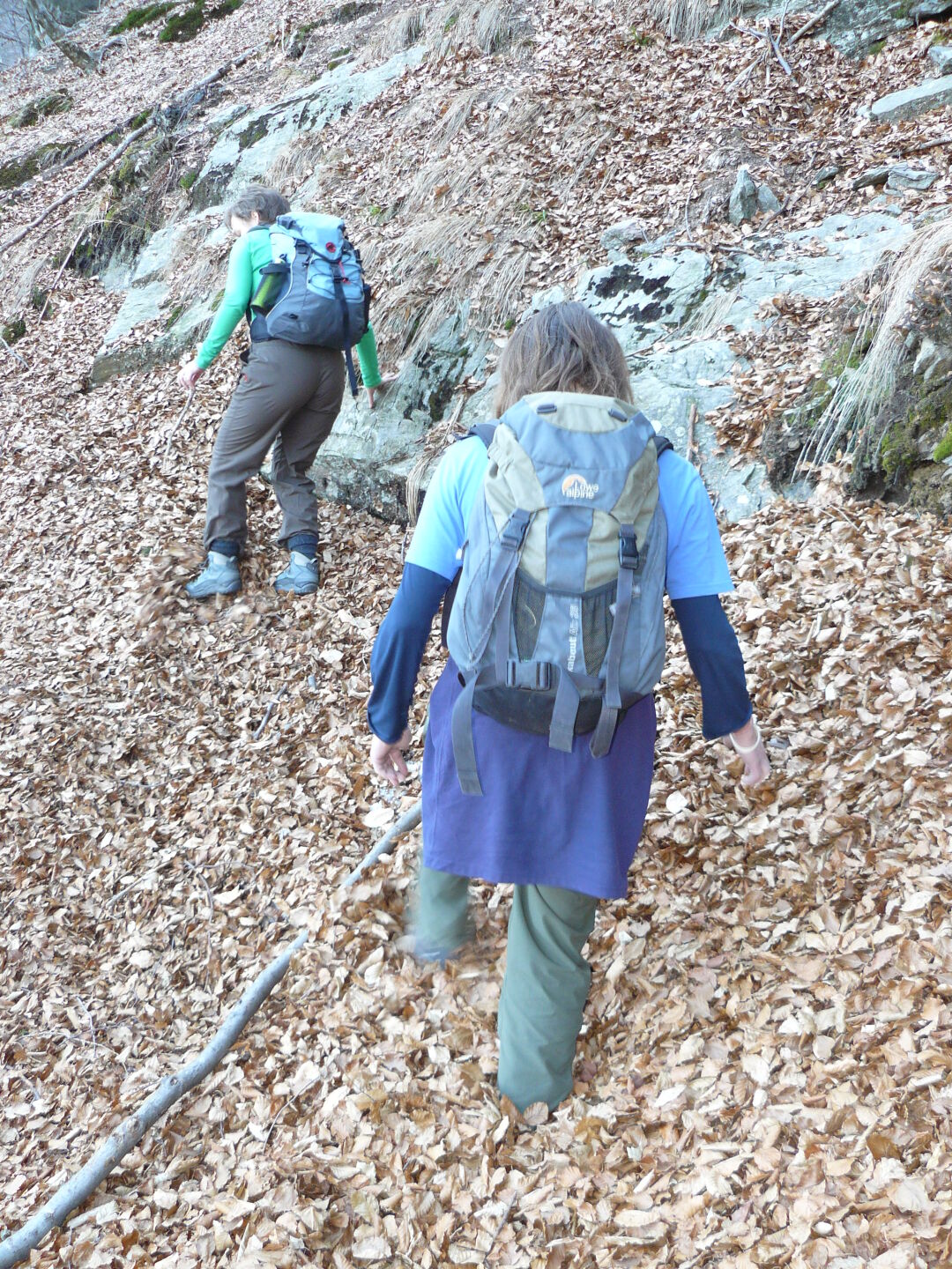 Auf dem Weg zum Pizzo Leone. Statt Schneeschuhen hätten wir Laubschuhe gebraucht!