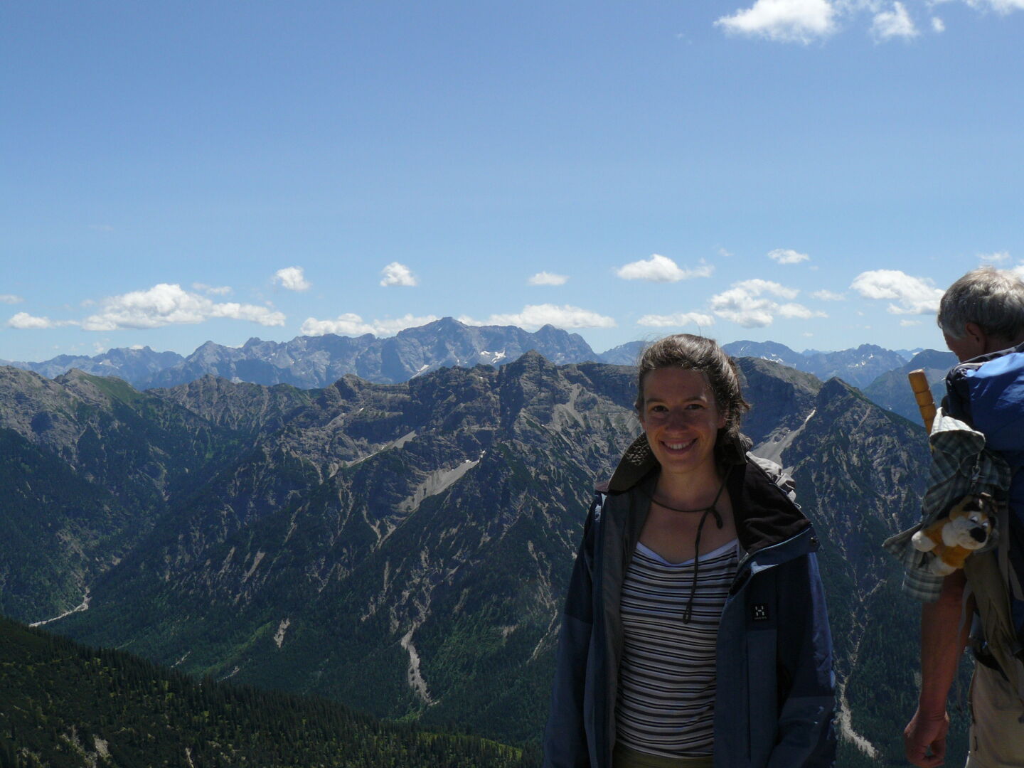 View from the peak of the Hochplatte (2 082 m), the highest point on the whole trip, towards the Zugspitze (to the left of my head), the highest mountain in Germany. The view today was really amazing. Unfortunately, when crossing narrow ridges and ledges, I could always see exactly how deep I would fall if I slipped...