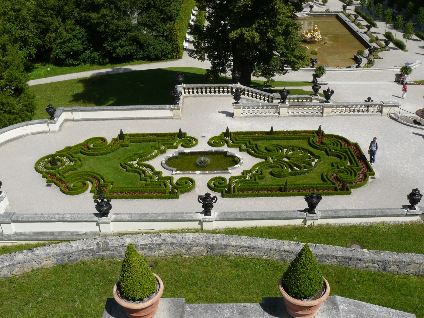 Intricate patterns of garden design.