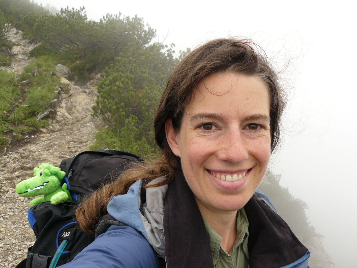Georg and me on the ridge between Heimgarten (1 791 m) and Herzogenstand (1 731 m) mountains. Some people suggested I might meet my soulmate on the path, and Georg is at least very close: favourite colour green, likes to be outdoors, pretty white teeth and always a warm smile (though it doesn&rsquo;t show very well in this photo), well-dressed (there&rsquo;s some stitching on his shirt), and he never naggs nor grumbles :-)
