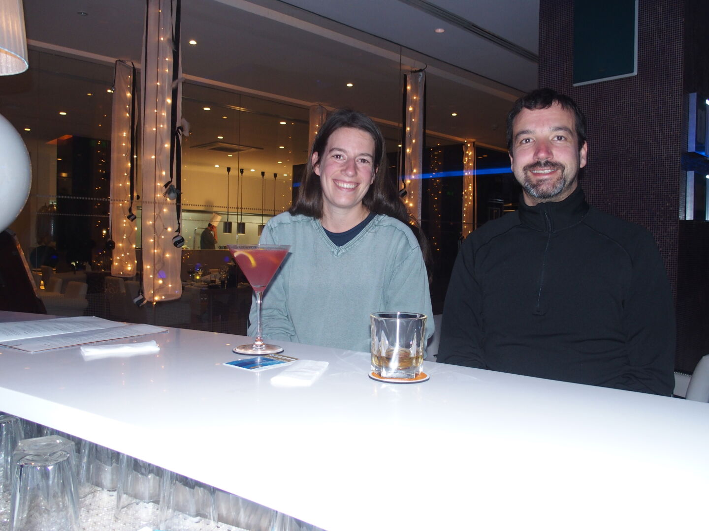 The barkeeper made up for it by preparing the most delicious cocktails for me, and by taking our picture.