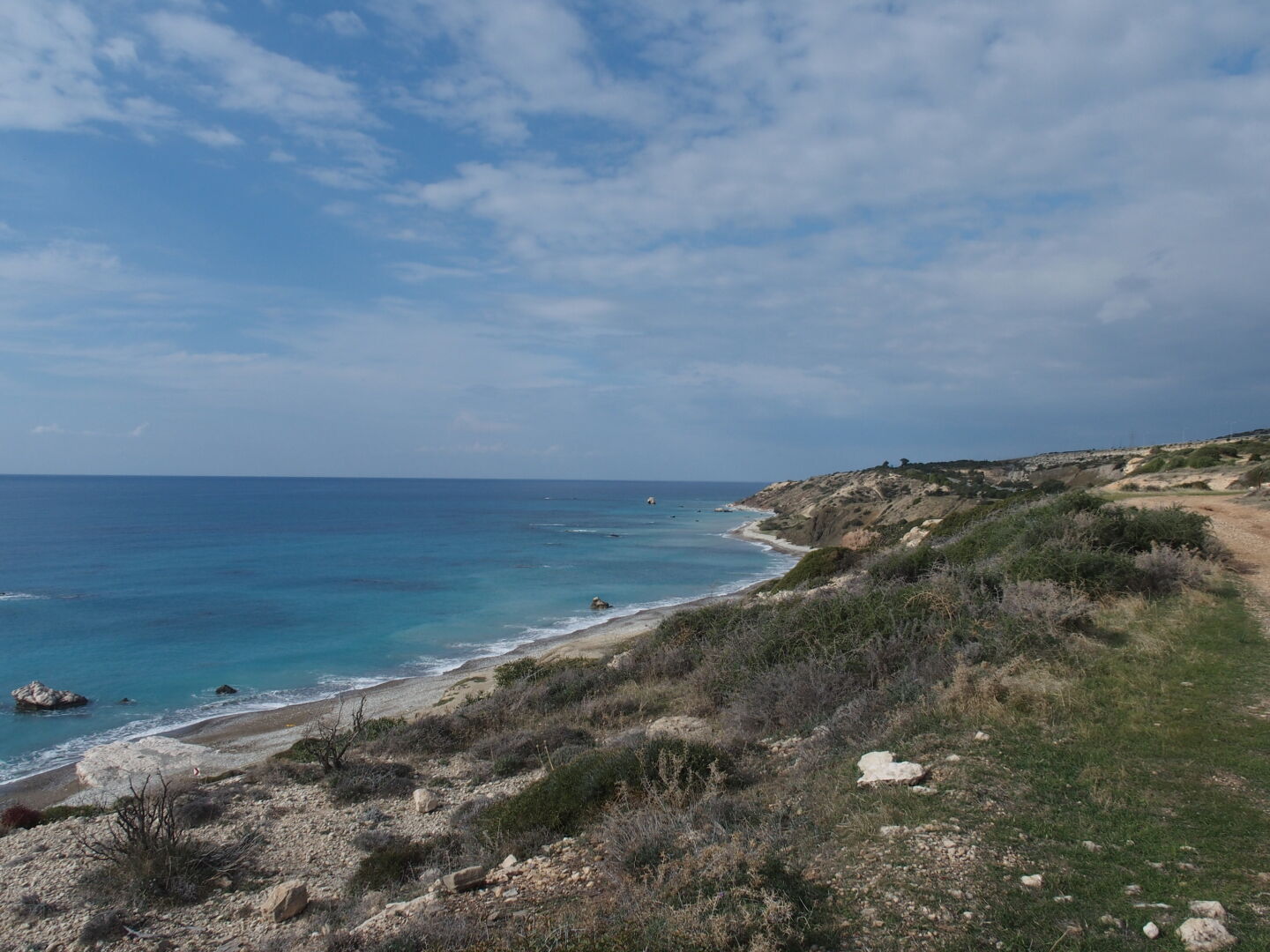 A walk along the beach to the birthplace of Aphrodite. According to the legend, Kronos (father of Zeus) castrated his father, Uranos, and deposed of the pieces in the sea, where they transformed into sperm-like foam from which Aphrodite was born. This beach is the place where she first came ashore.