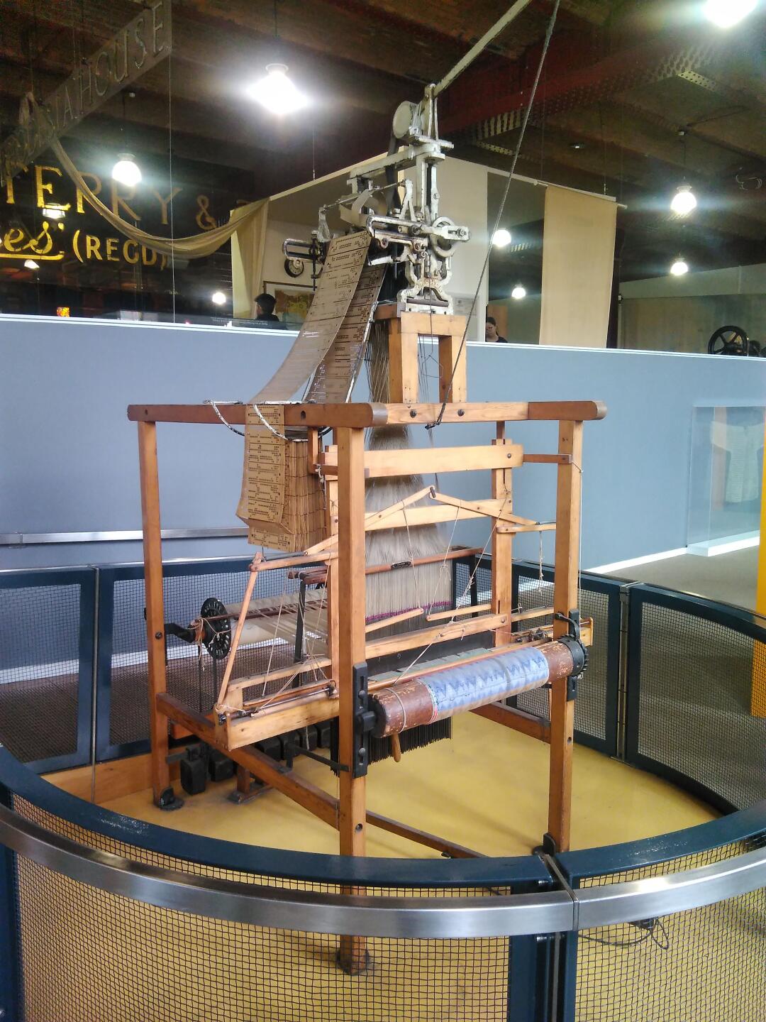 Pattern weaving using punch cards.