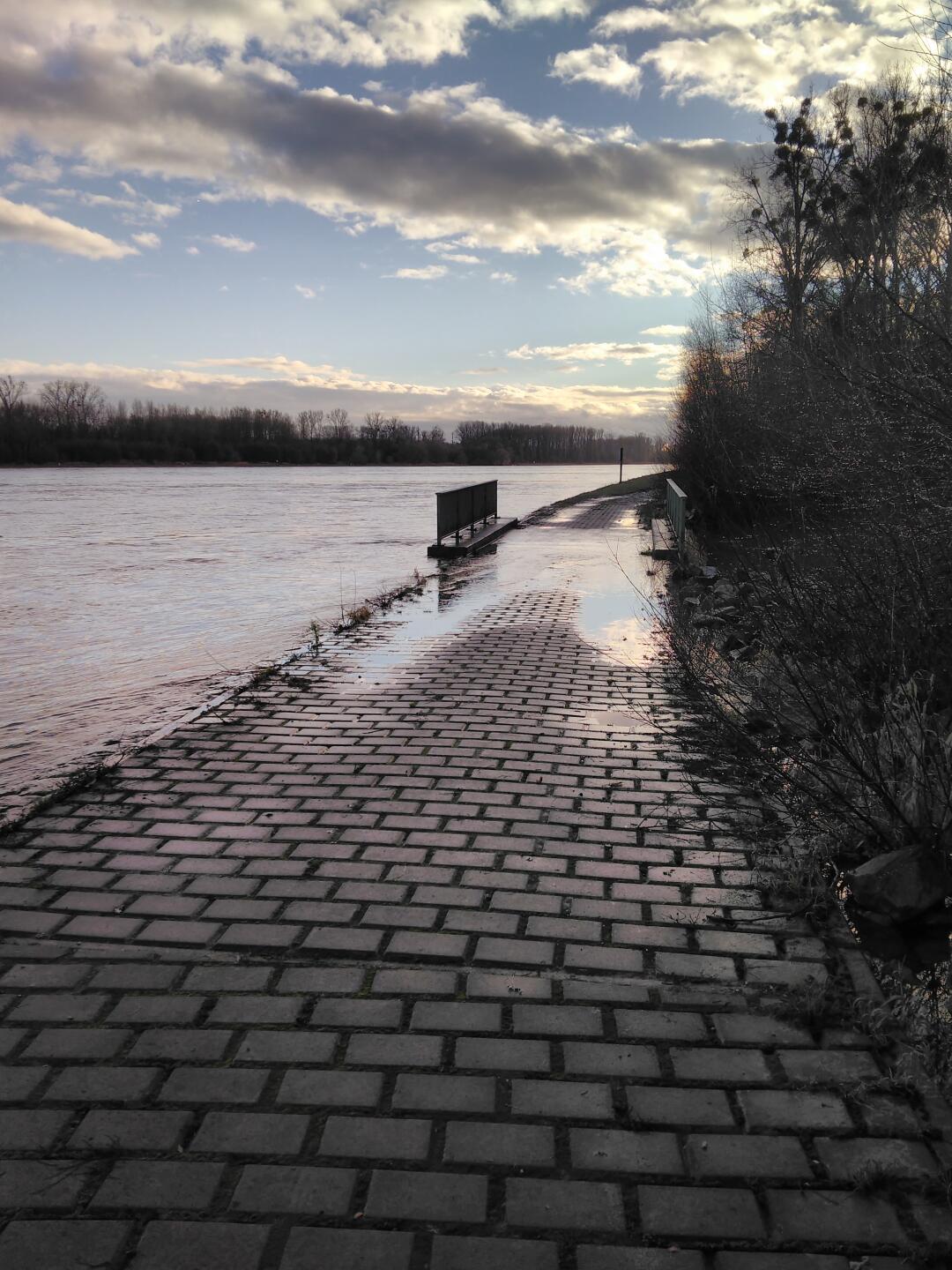 Inundated bridge.